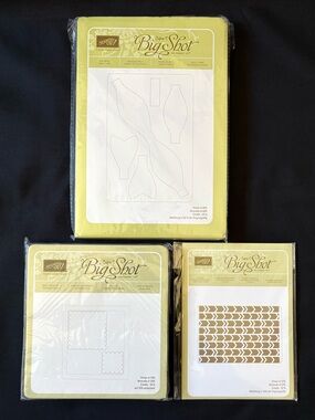 3 Stampin Up Sizzix Big Shot Die Set Gift Bow Scallop Squares Arrows Folder NEW